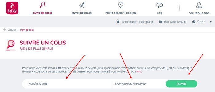 Tracking-Seite von Mondial Relay