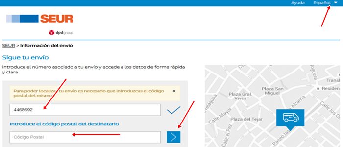 Tracking-Seite von SEUR