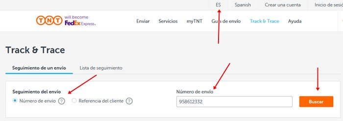 Tracking-Seite von TNT-FEDEX